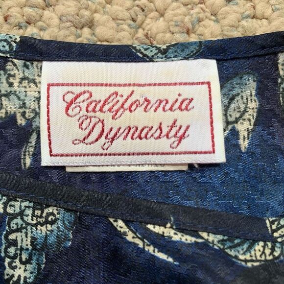 Vintage 90s Kaftan Maxi Dress Navy Blue Dark Floral Rose Houndstooth Satin OS - Picture 7 of 9